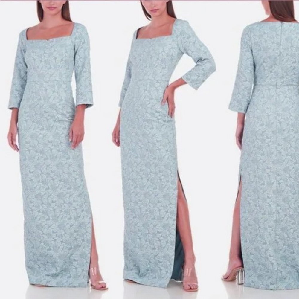Js Collections Slate Blue Remi Floral Sweetheart Column Gown